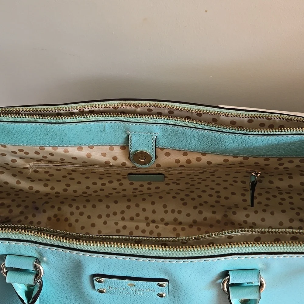 Kate SpadeLarge Wellesy Martine Robins Egg Blue Leather Tote  Bag